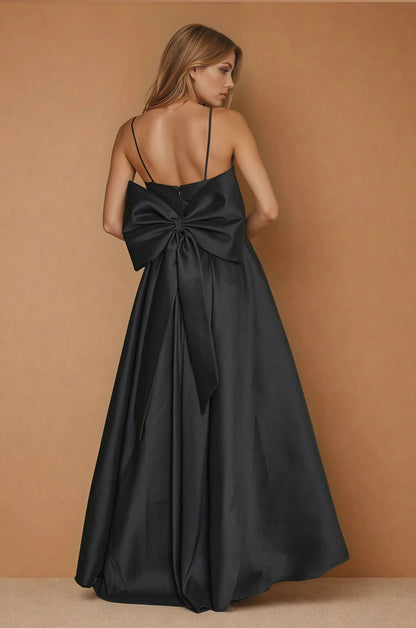 Prom Dresses Long Black Prom Ball Gown Bow Tie Back  Black