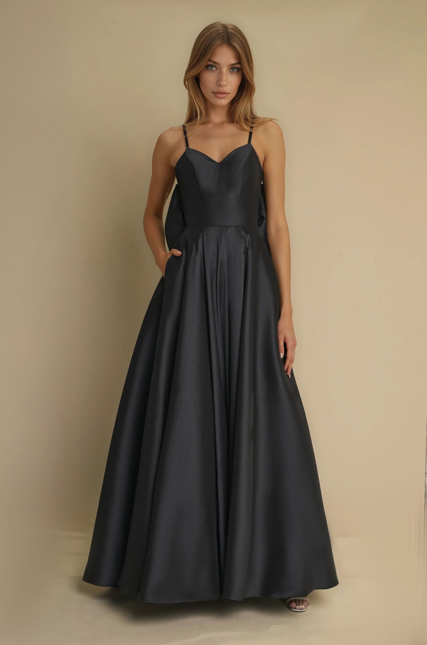 Prom Dresses Long Black Prom Ball Gown Bow Tie Back  Black