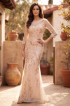 Floor Length Sleeve Formal Feather Sequins Evening Dress