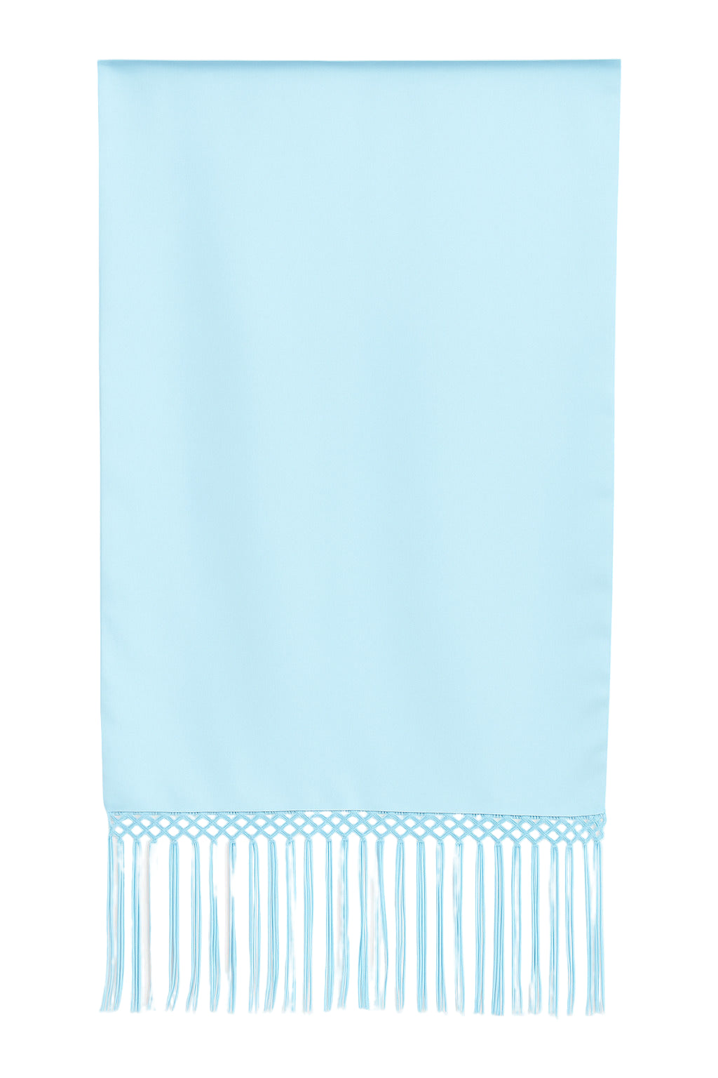 Light blue scarf with white fringe on a white background