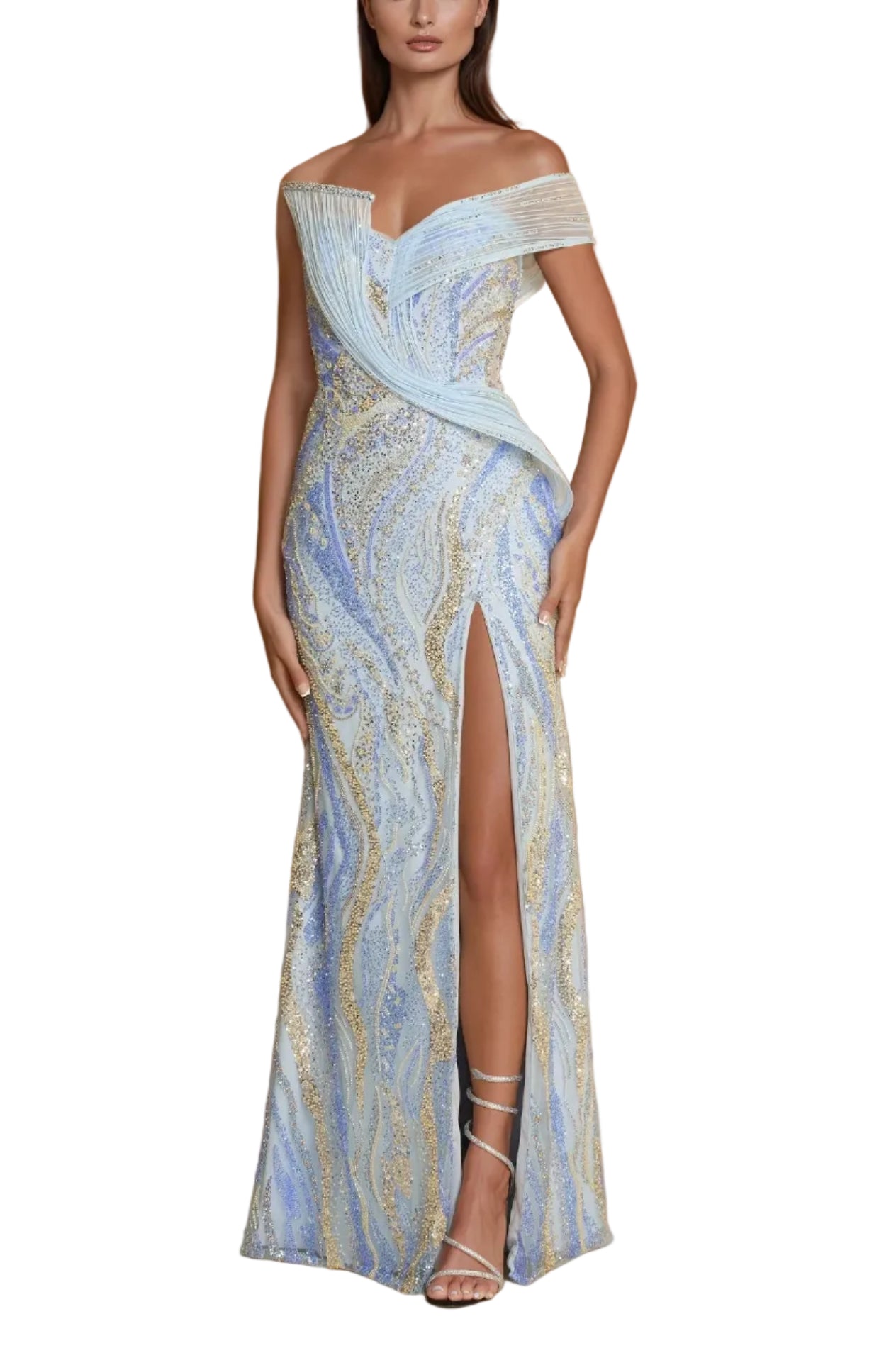 Formal Dresses Beaded Architectural Sculptural Couture Dress Paris Blue