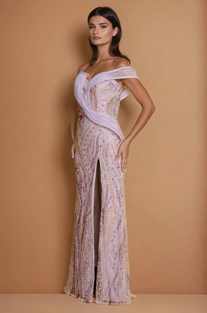 Formal Dresses Beaded Architectural Sculptural Couture Dress Rose