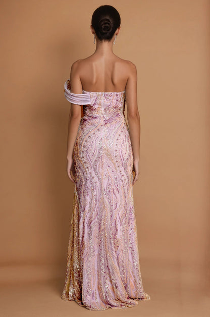 Formal Dresses Beaded Architectural Sculptural Couture Dress Rose