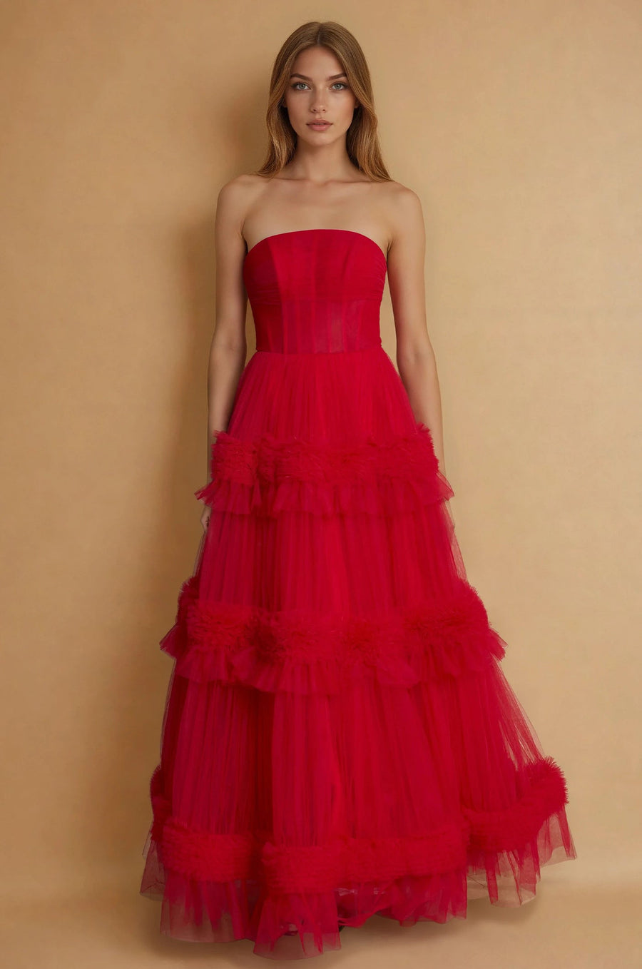 Prom Dresses Long Layered Formal Dress Prom Ball Gown Red