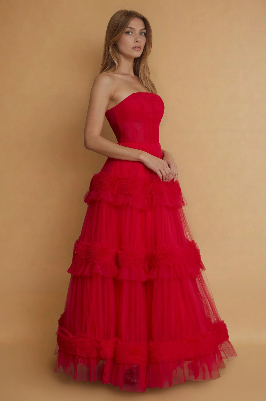 Prom Dresses Long Layered Formal Dress Prom Ball Gown Red