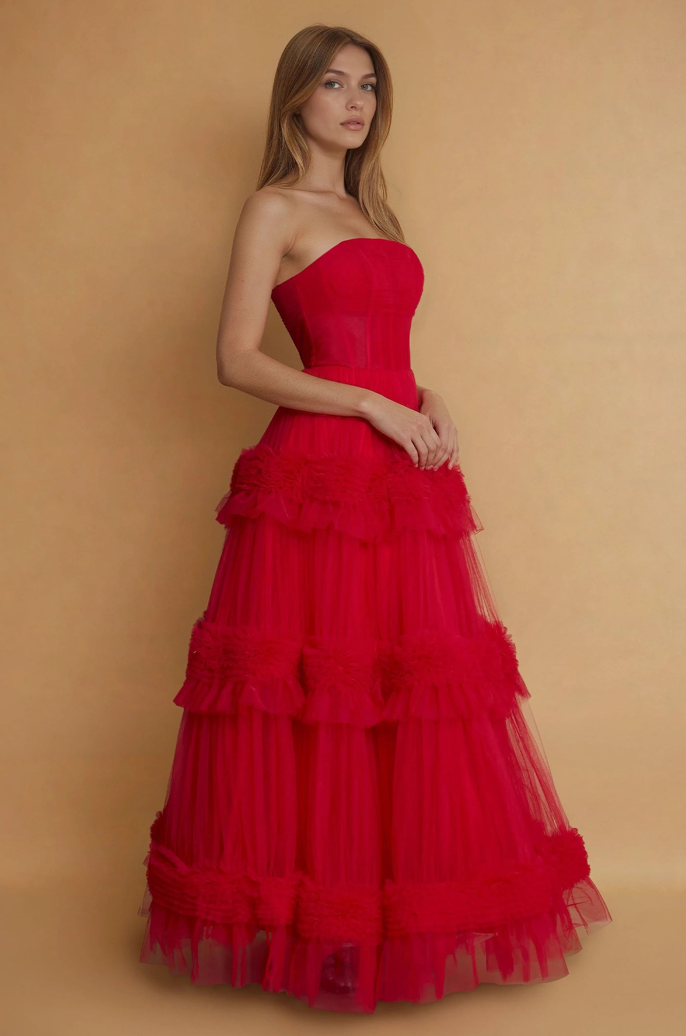 Prom Dresses Long Layered Formal Dress Prom Ball Gown Red