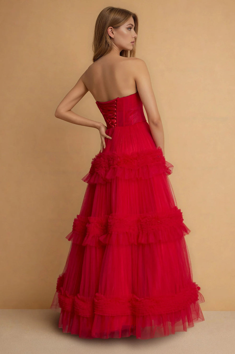 Prom Dresses Long Layered Formal Dress Prom Ball Gown Red