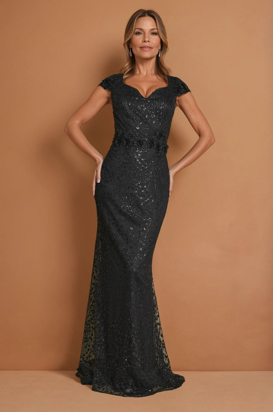 Formal Dresses Long Black Formal Short Sleeve Dress Black