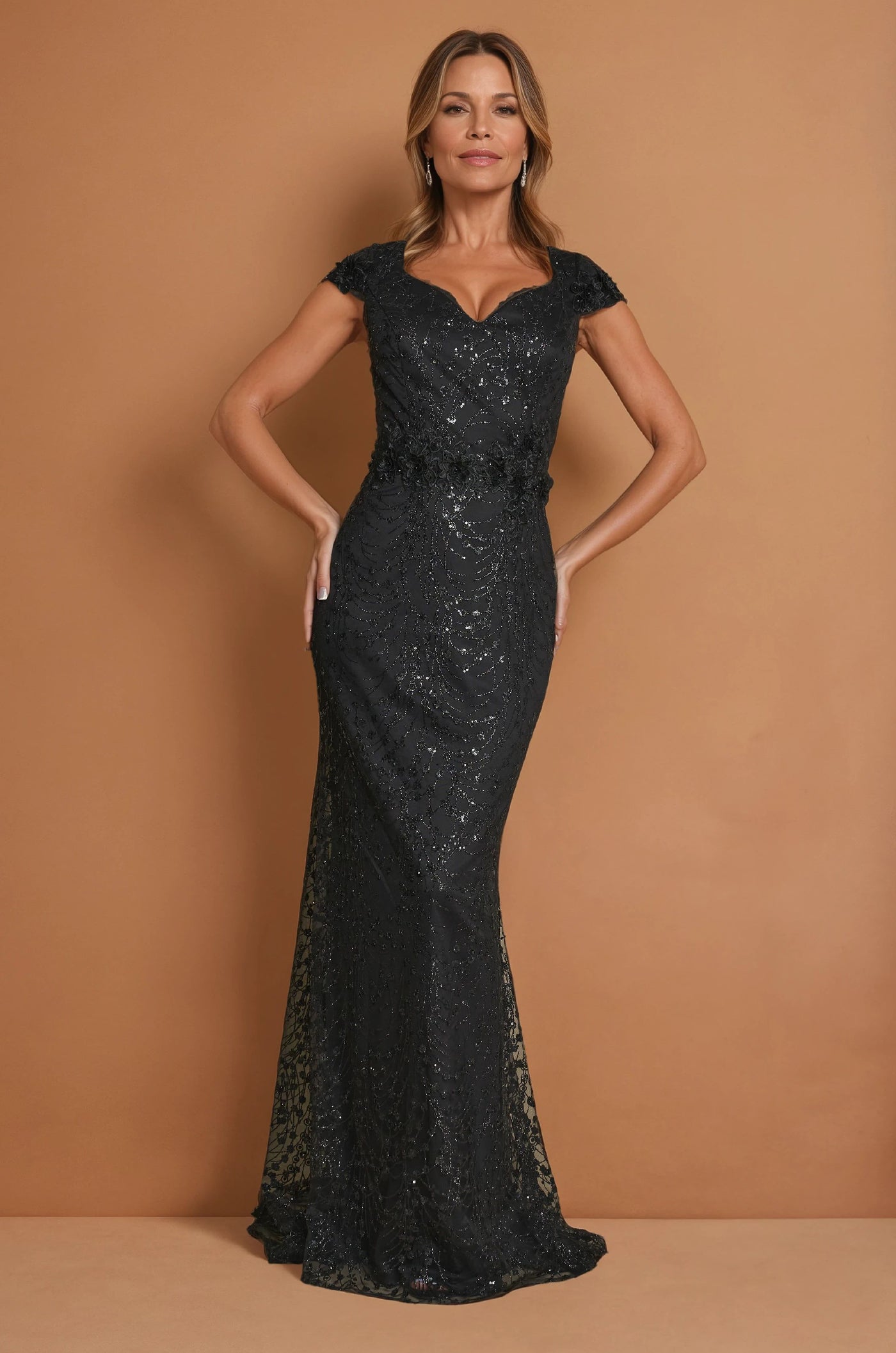 Formal Dresses Long Black Formal Short Sleeve Dress Black