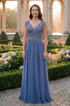 Mother of the Bride Dresses Beaded Bodice Long Formal A Line Evening Dress  Periwinkle