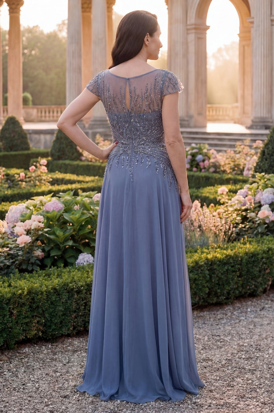 Mother of the Bride Dresses Beaded Bodice Long Formal A Line Evening Dress  Periwinkle