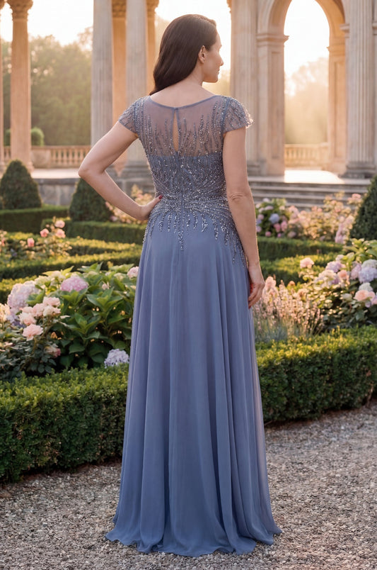 Mother of the Bride Dresses Beaded Bodice Long Formal A Line Evening Dress  Periwinkle