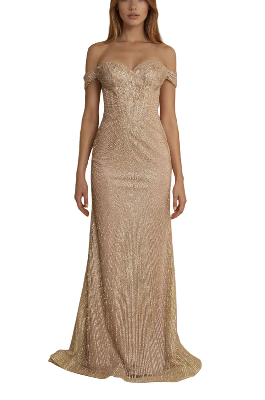 Prom Dresses Long Formal Off Shoulder Prom Dress Rose Gold