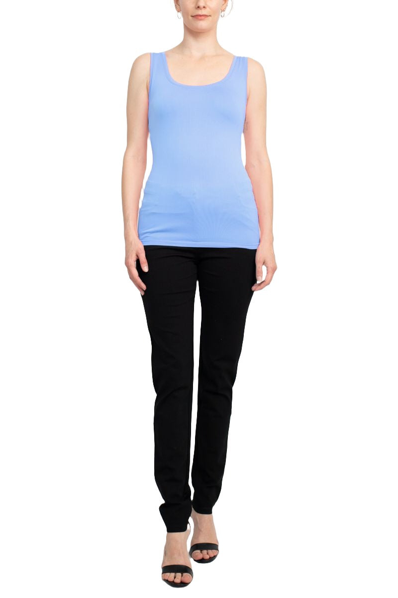 Alberto Makali Square Neck Sleeveless Solid Spandex Top - BABY BLUE - Front full view