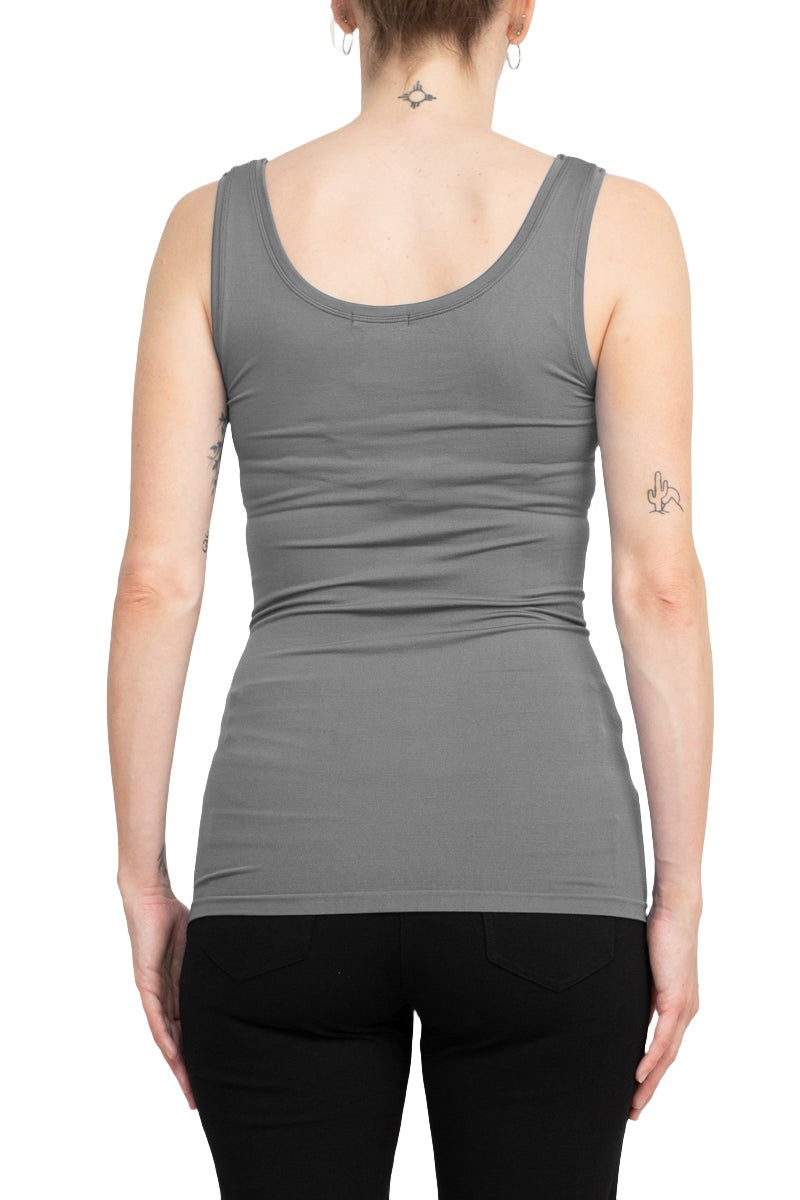 Alberto Makali Square Neck Sleeveless Solid Spandex Top - DARK GREY - Back 