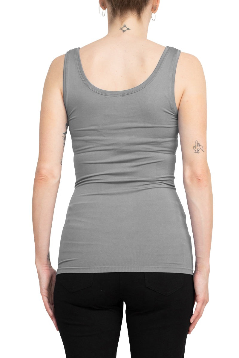 Alberto Makali Square Neck Sleeveless Solid Spandex Top - GREY - Back 