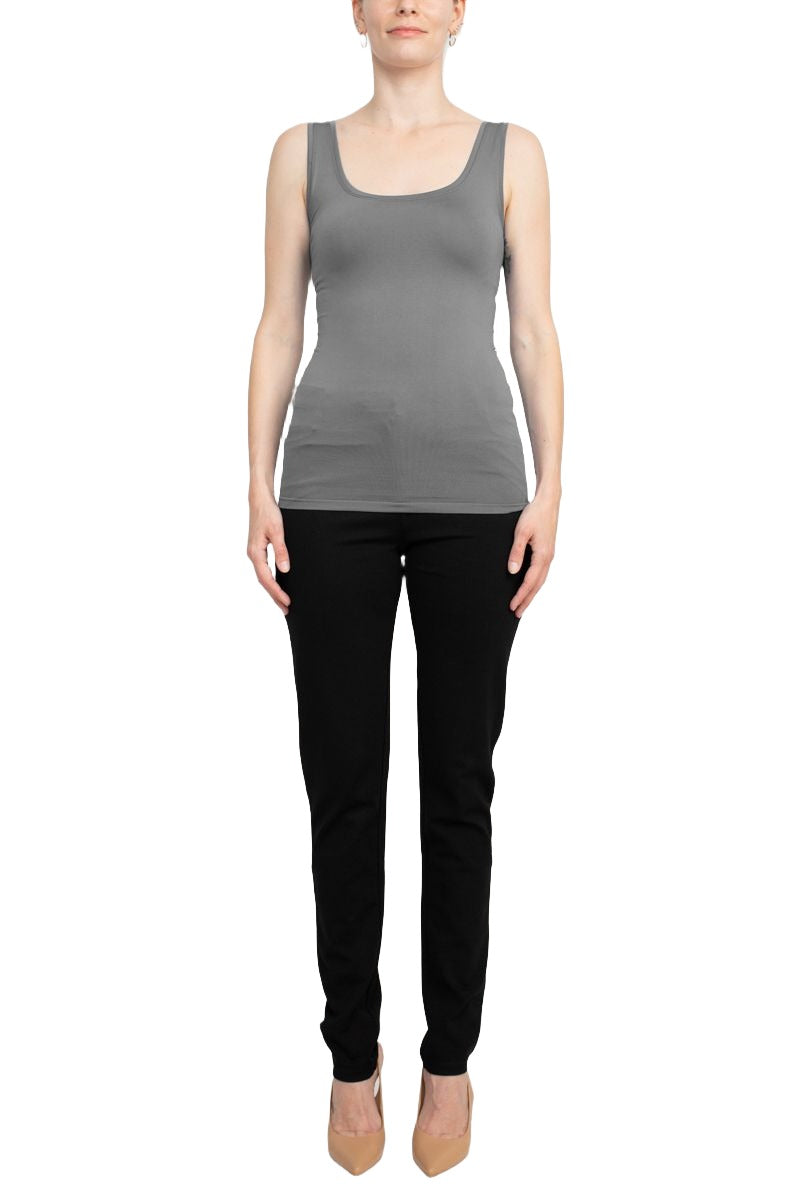 Alberto Makali Square Neck Sleeveless Solid Spandex Top - DARK GREY - Front full view