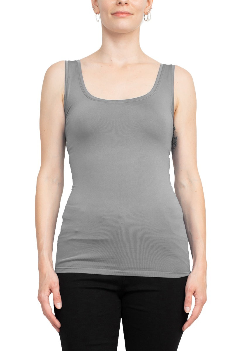 Alberto Makali Square Neck Sleeveless Solid Spandex Top - GREY - Front  