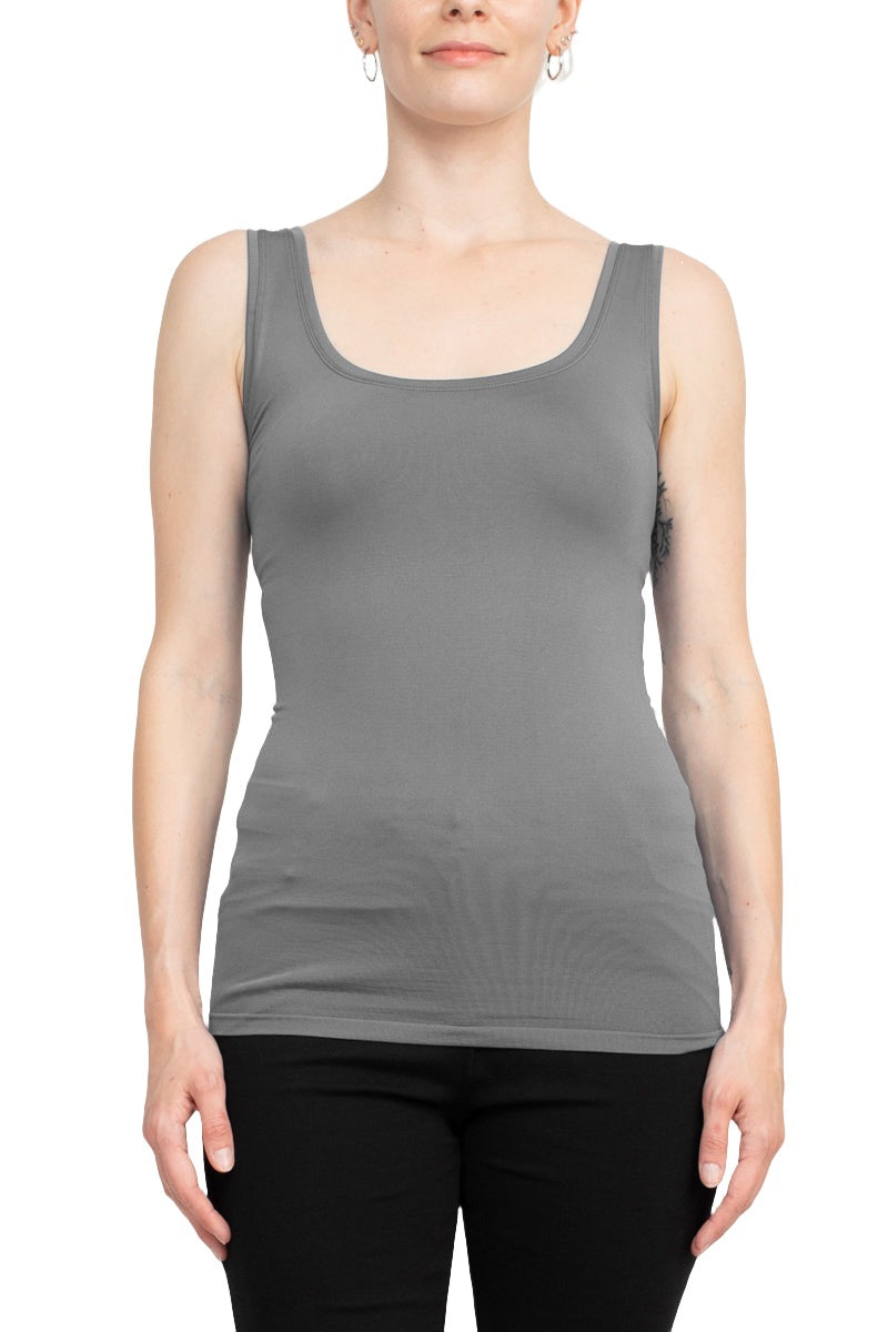 Alberto Makali Square Neck Sleeveless Solid Spandex Top - DARK GREY - Front 