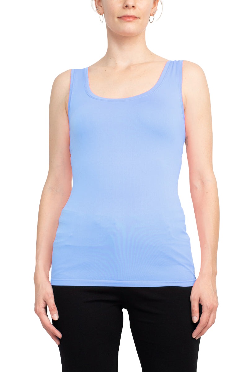 Alberto Makali Square Neck Sleeveless Solid Spandex Top - BABY BLUE - Front 