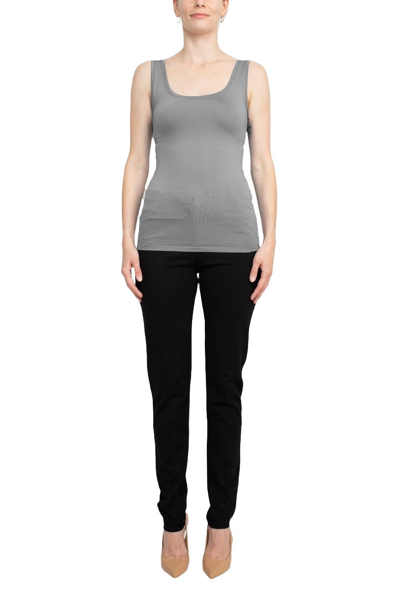 Alberto Makali Square Neck Sleeveless Solid Spandex Top - GREY - Front full view