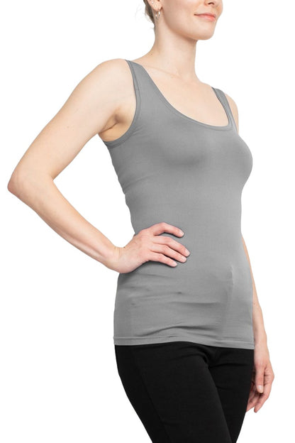 Alberto Makali Square Neck Sleeveless Solid Spandex Top - GREY - Side