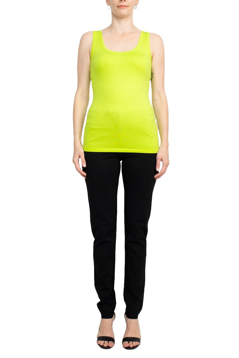 Alberto Makali Square Neck Sleeveless Solid Spandex Top - NEON GREEN - Front Full view