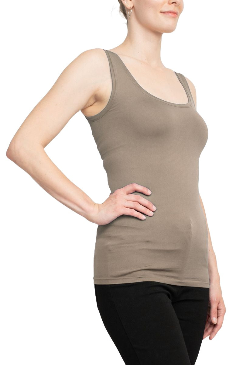 Alberto Makali Square Neck Sleeveless Solid Spandex Top - TAUPE - Side