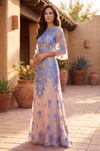 Floor Length Floral Lace Formal Flutter Sleeve Evening Dress