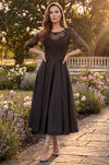 Glitter Swirl Embroidered A Line Formal Dress in Black