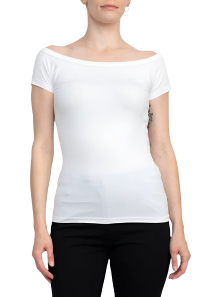 Alberto Makali Off-Shoulder Short Sleeve Solid Spandex Top - WHITE - Front