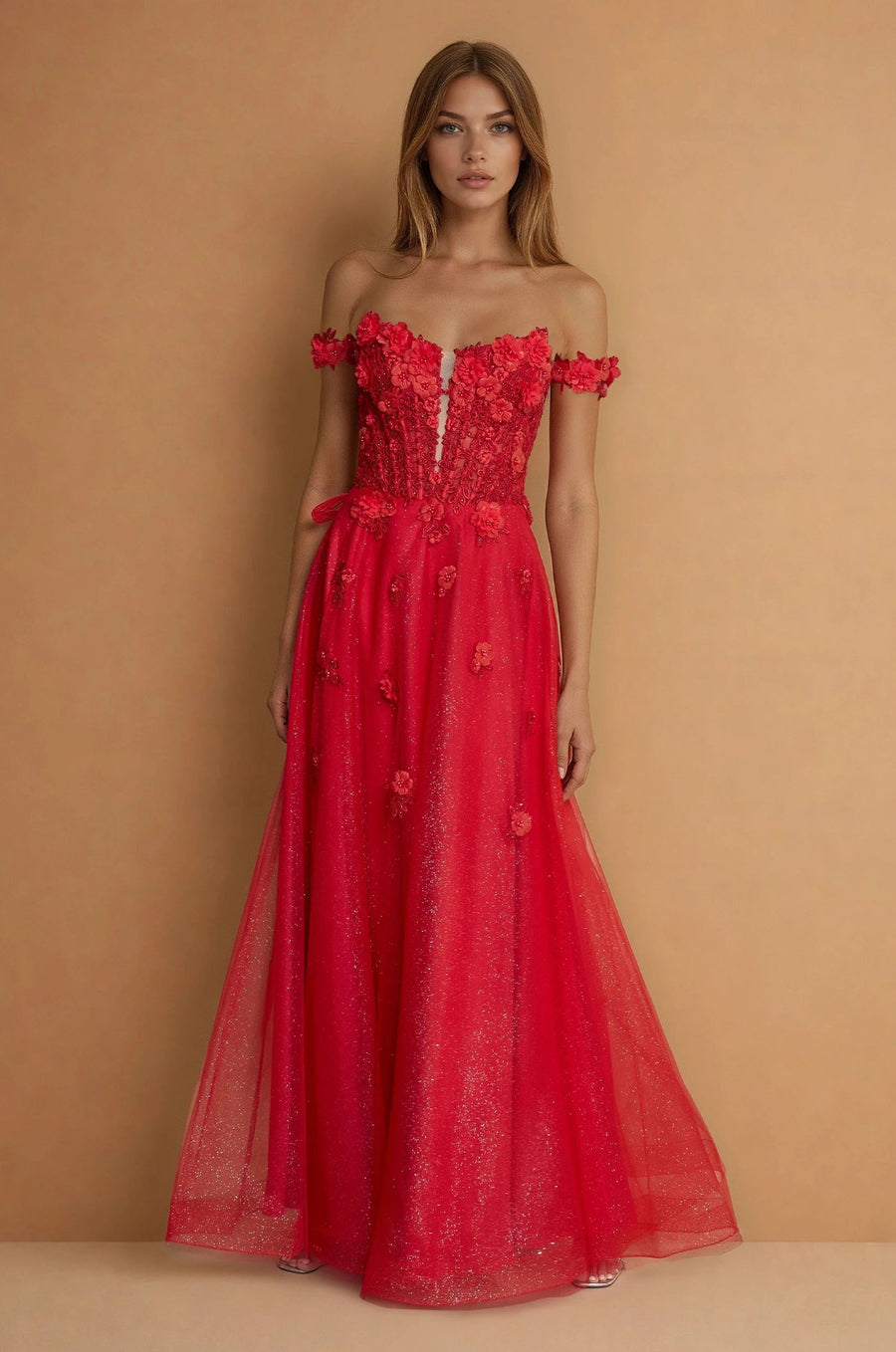 Prom Dresses Long Lace Prom Gown With Detachable Sleeves Red