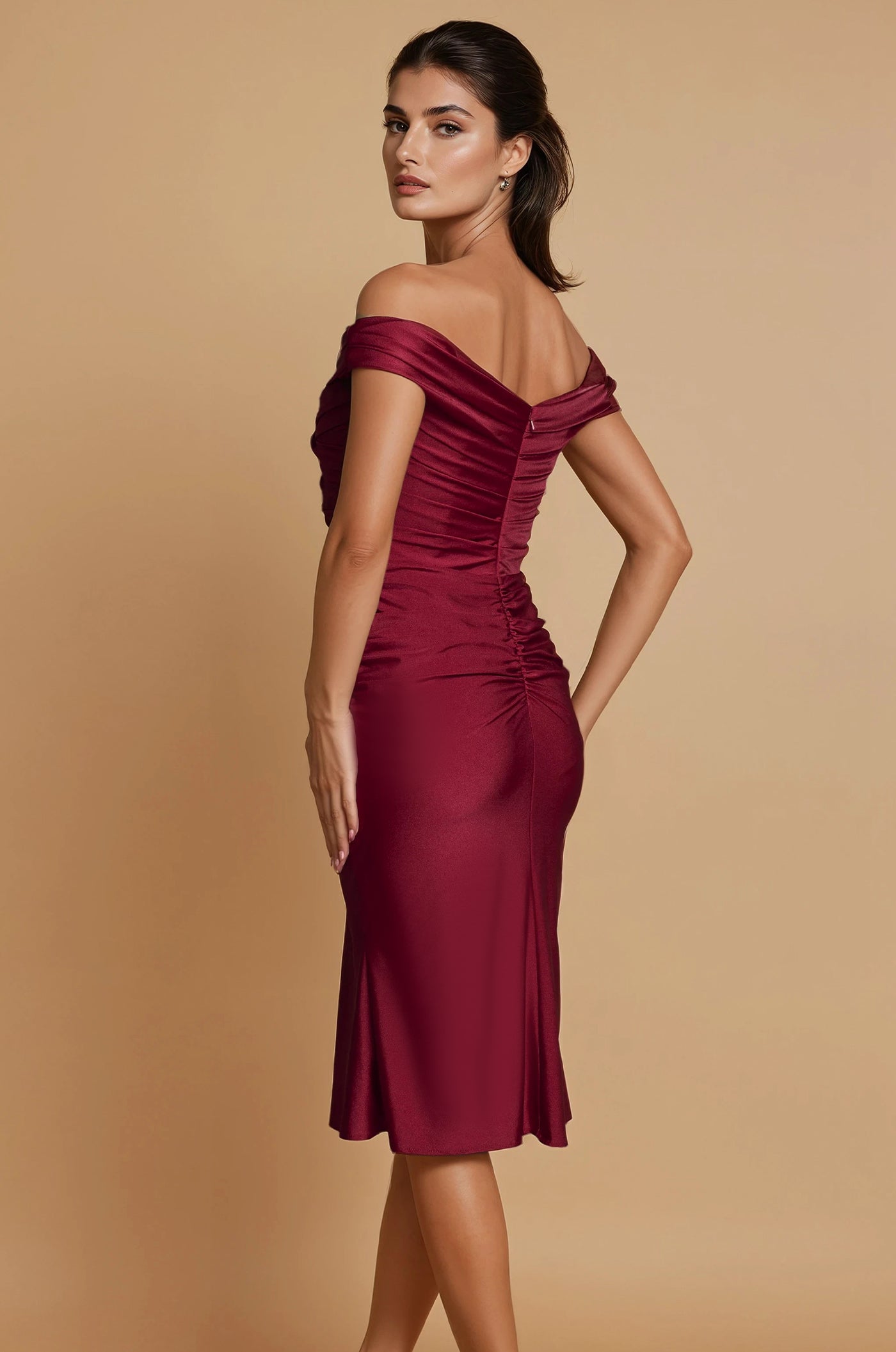 Cocktail Dresses Short Stretch Ruching Formal Cocktail Dress Burgundy