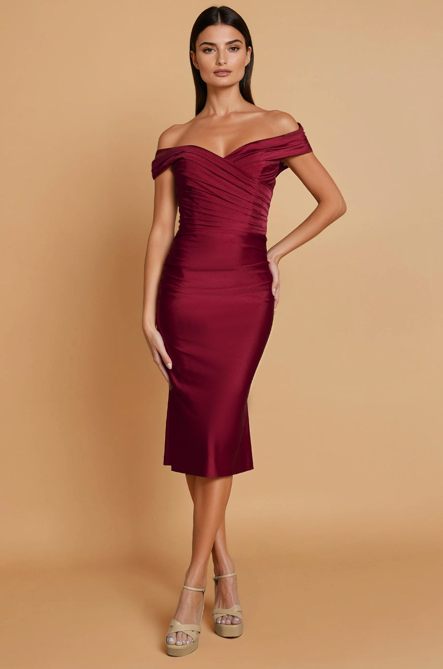 Cocktail Dresses Short Stretch Ruching Formal Cocktail Dress Burgundy