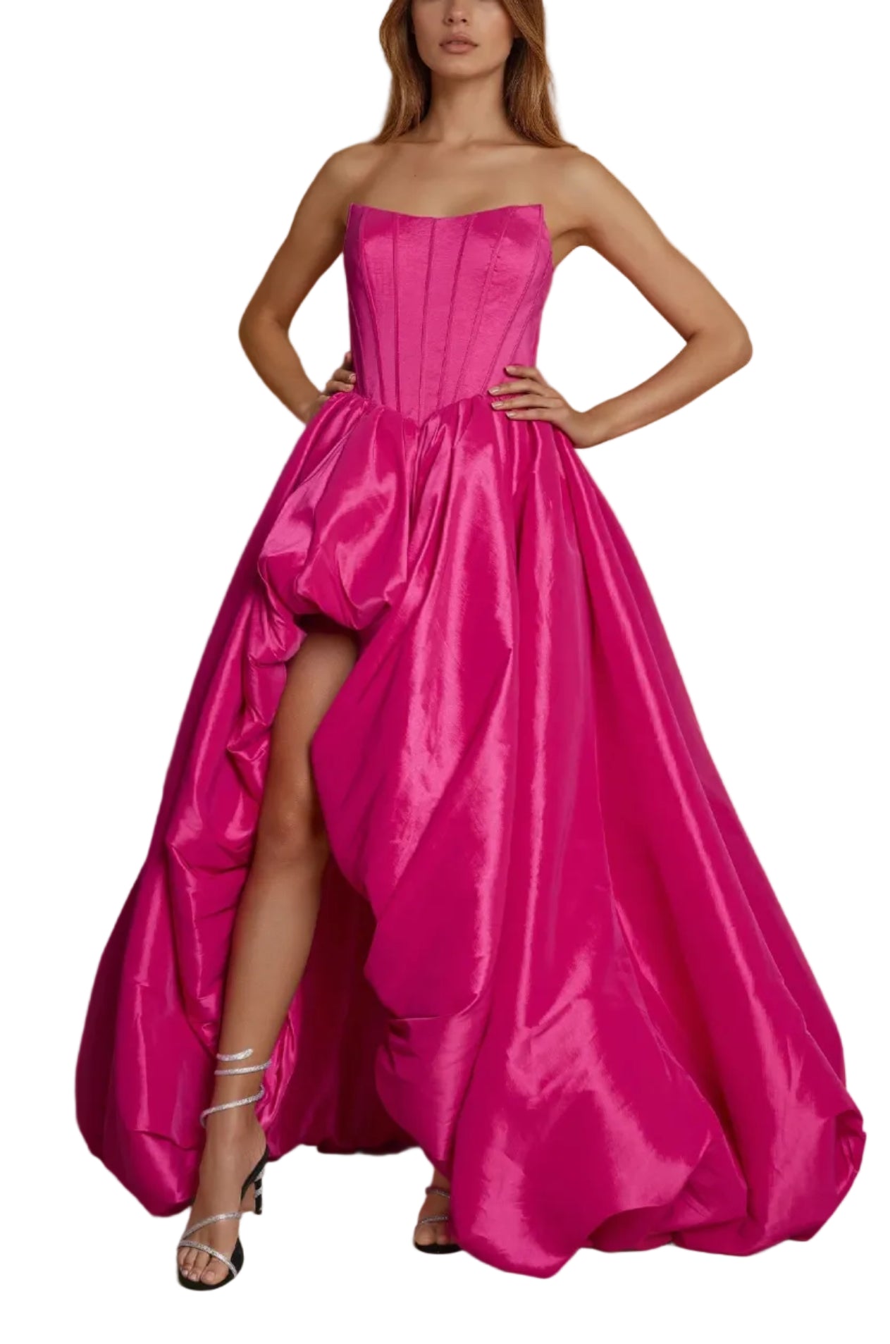 Prom Dresses Corset Long Short Prom Gown  Hot Pink