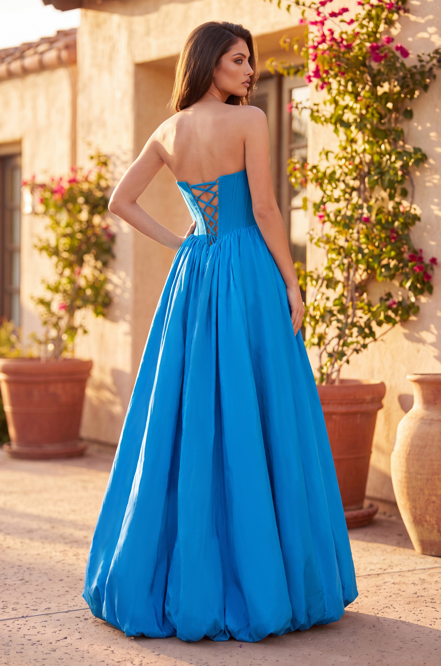 Lace Up Long Short Prom Gown