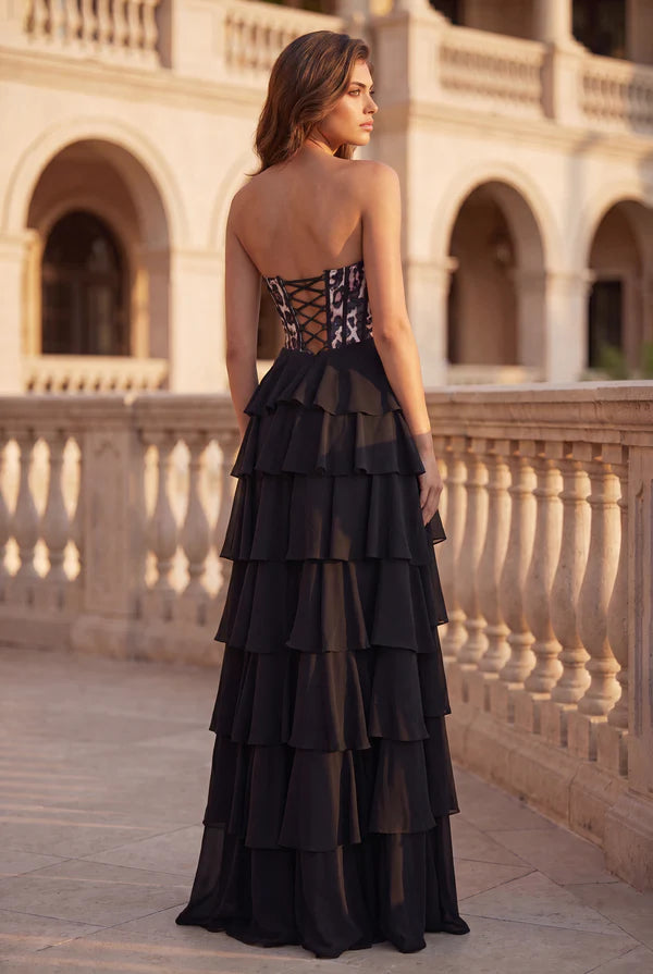 Lace Up Lepord Print Formal Party Dress