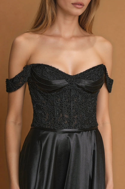 Formal Dresses Corset Off Shoulder Formal Evening Gown  Black