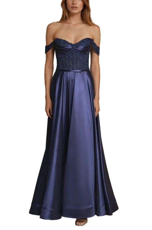 Formal Dresses Corset Off Shoulder Formal Evening Gown  Navy