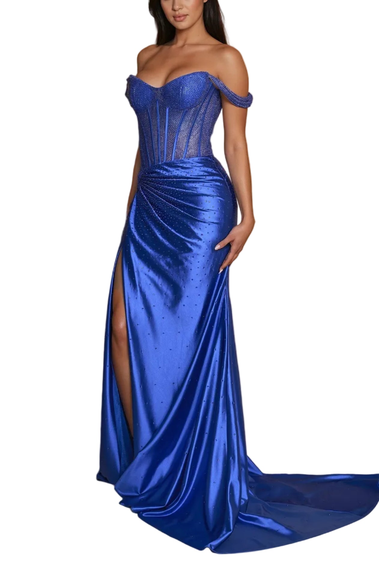 Prom Dresses Strapless Fitted Hot Fix Corset Prom Dress Royal Blue