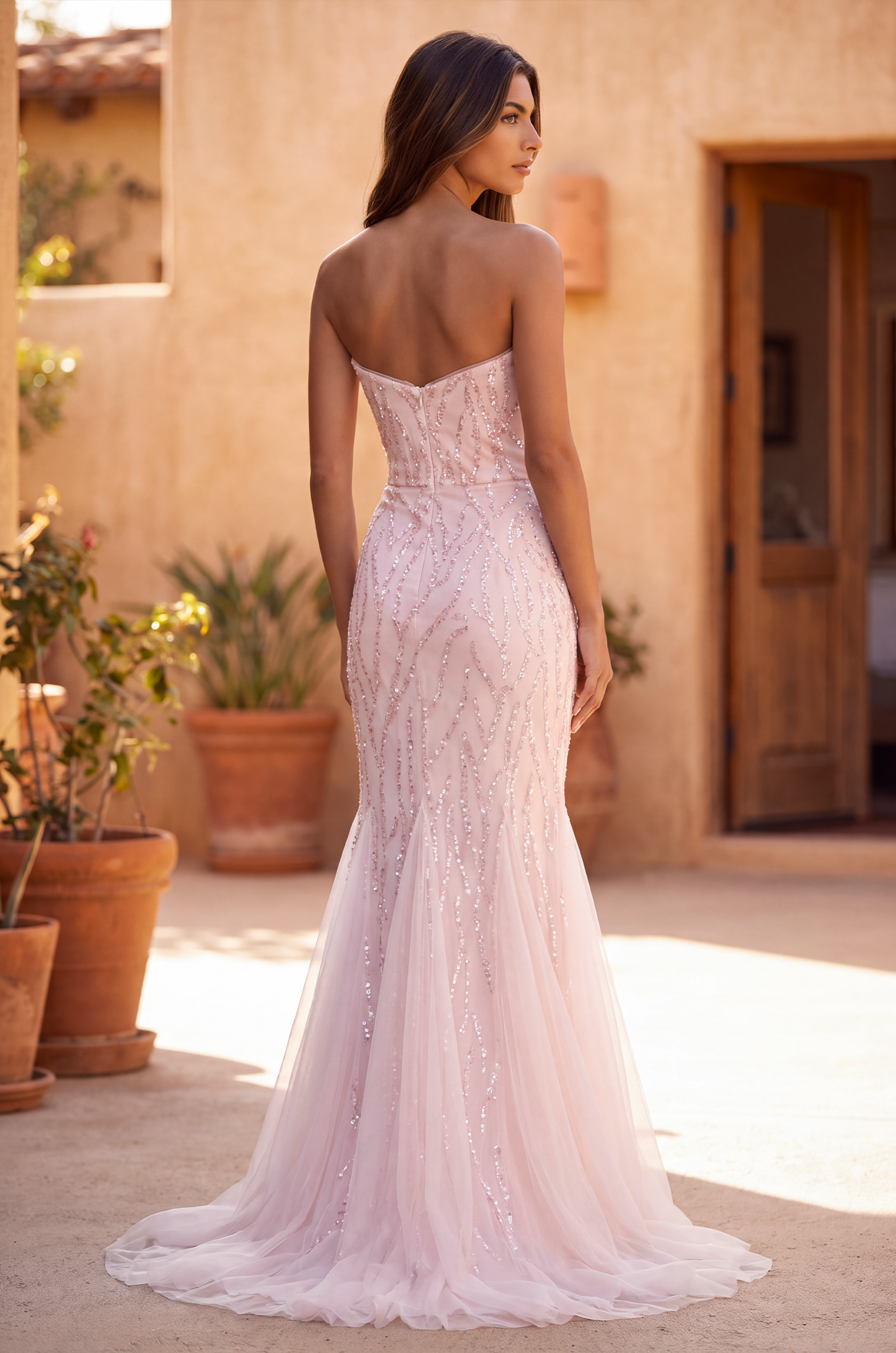 Prom Dresses Long Mermaid Beaded Formal Evening Dress Blush
