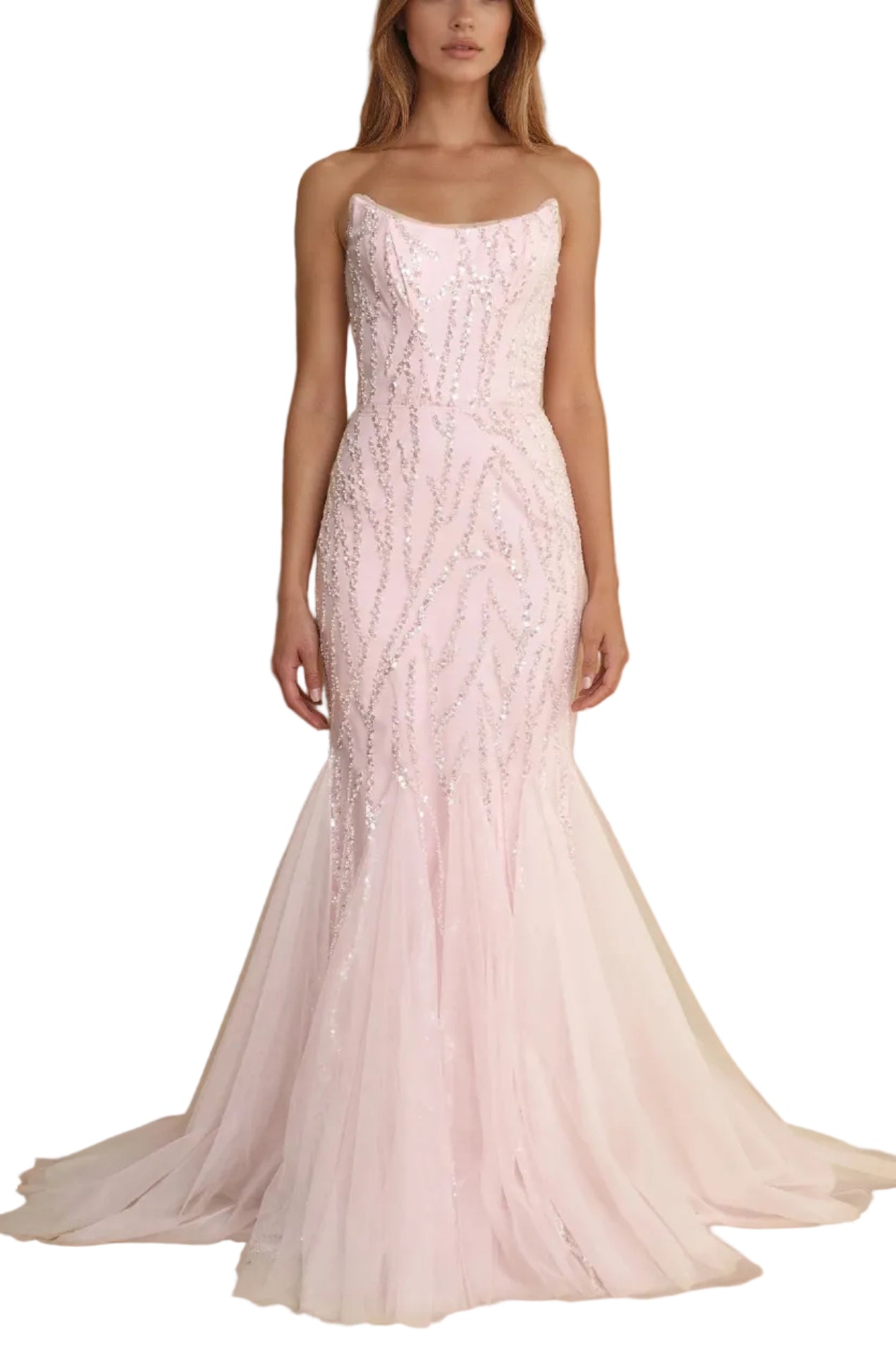 Prom Dresses Long Mermaid Beaded Formal Evening Dress Blush