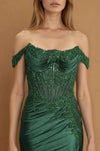 Prom Dresses Long Corset Off Shoulder Formal Prom Dress Emerald Green