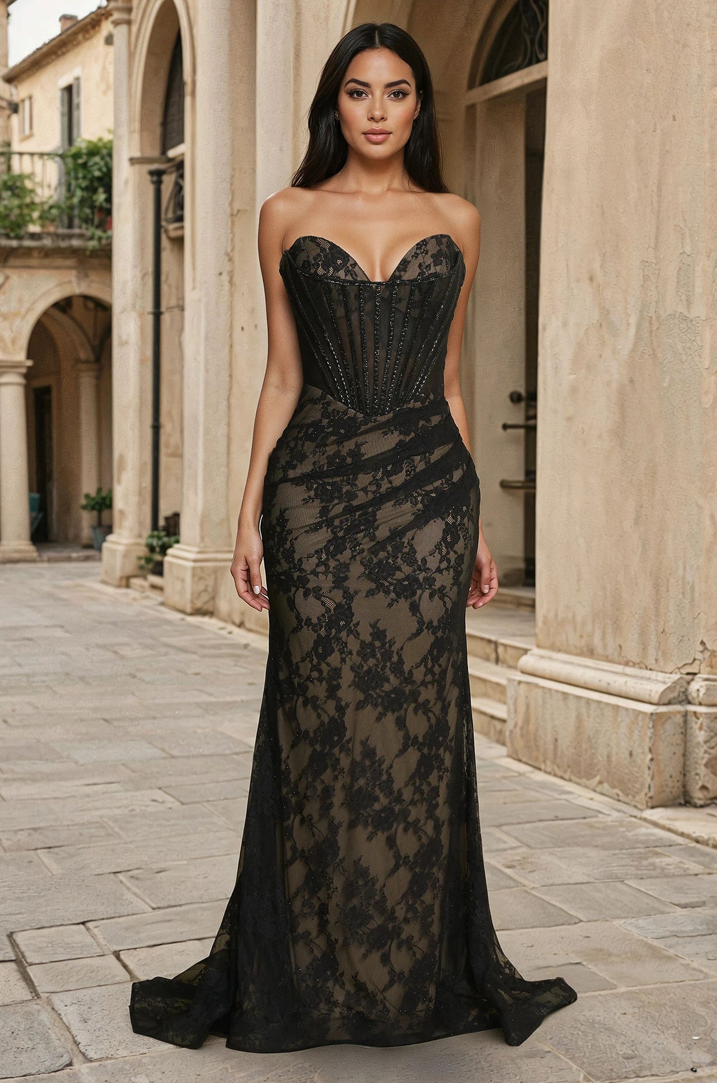 Lace Up Lace Formal Evening Dress