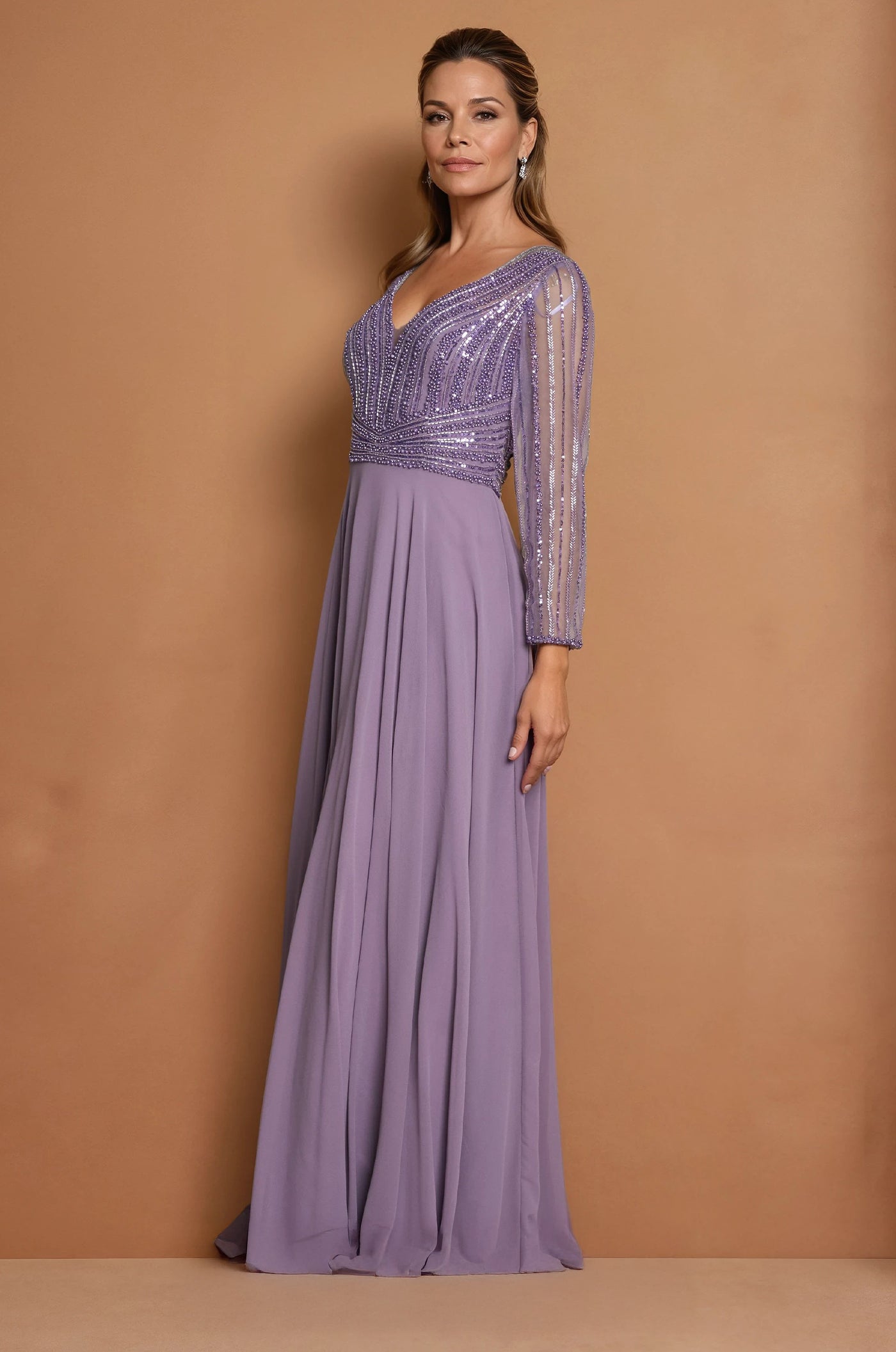 Mother of the Bride Dresses Long Sleeve Beaded Mother of the Bride Dress Dark Lilac