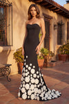 Fromal Classic Black Formal Gown with 3D Flowers