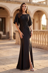 Lace Applique Flutter Sleeve Evening Gown