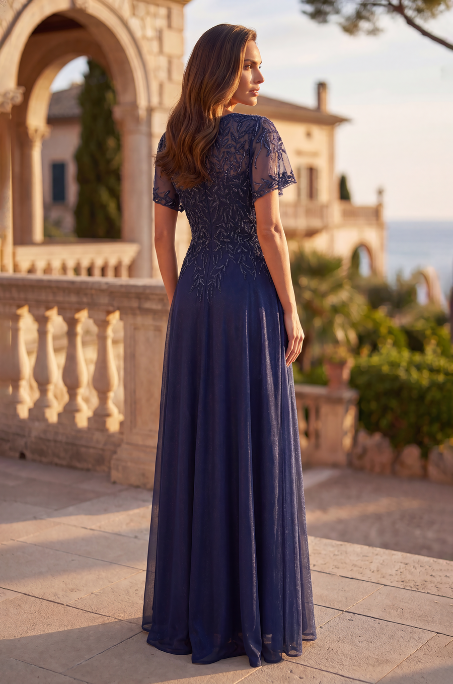 Long Formal Dress Flutter Sleeve Evening Gown