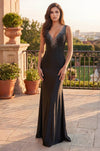 Sequin Beaded Long Formal V Neck Mermaid Prom Dress in Black