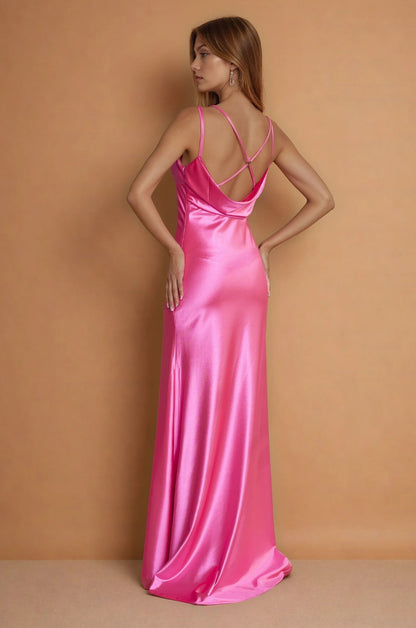 Prom Dresses Long Sexy Prom Satin Formal Dress Pink